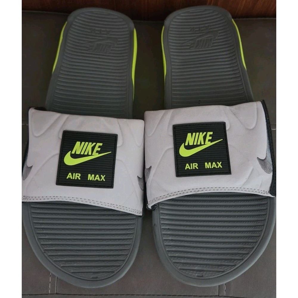 Nike Air Max 90 Slides Sandals Gray Volt Black Neon Women's Size 10 CT5241-001